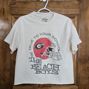Beach Boys UGA Be True To Your School Off White Thrifted Crop Tee Sz Small